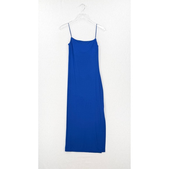 ENZA COSTA Jersey Midi Slip Dress Women XS Royal Blue Spaghetti Strap Luxury NEW - Picture 2 of 16